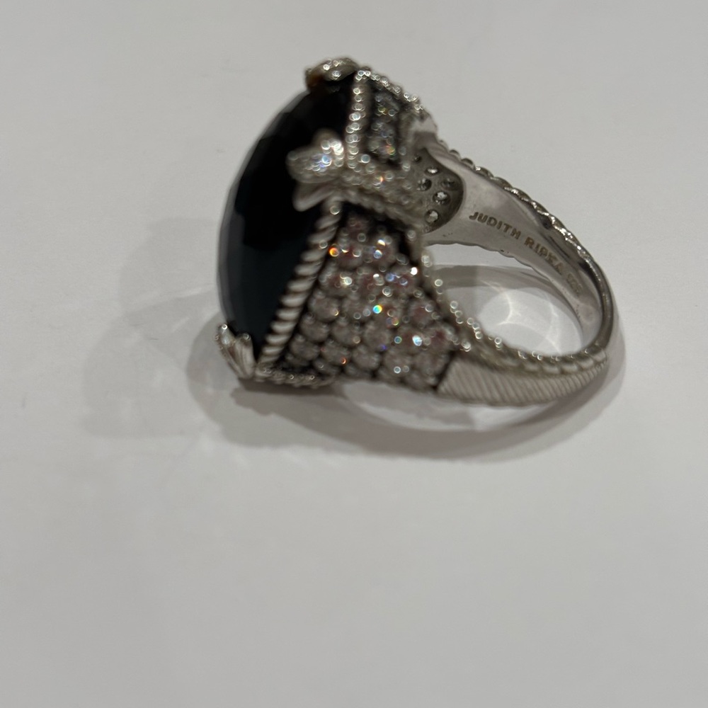 Judith Ripka Elegant Black Onyx and CZ Sterling Ring - Picture 2 of 5
